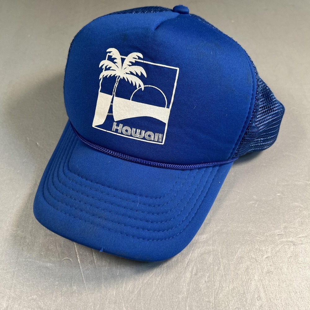Vintage K-Products Hawaii Hat Cap Snap Back Blue Trucker Mesh Mens‎ 80s